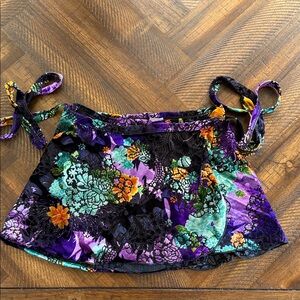 Capezio Vibrant Floral Velvet Tie-Side Ballet Skirt - Purple & Teal